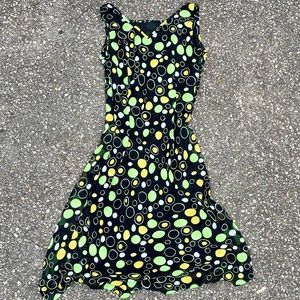 Y2K Abstract Neon Vintage Dress Women’s Small Retro Summer Outfit Green Yellow